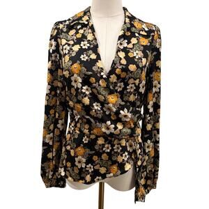 ASTR Floral Long Sleeve V Neck Blouse Top Medium Romantic Cottagecore Fall Chic